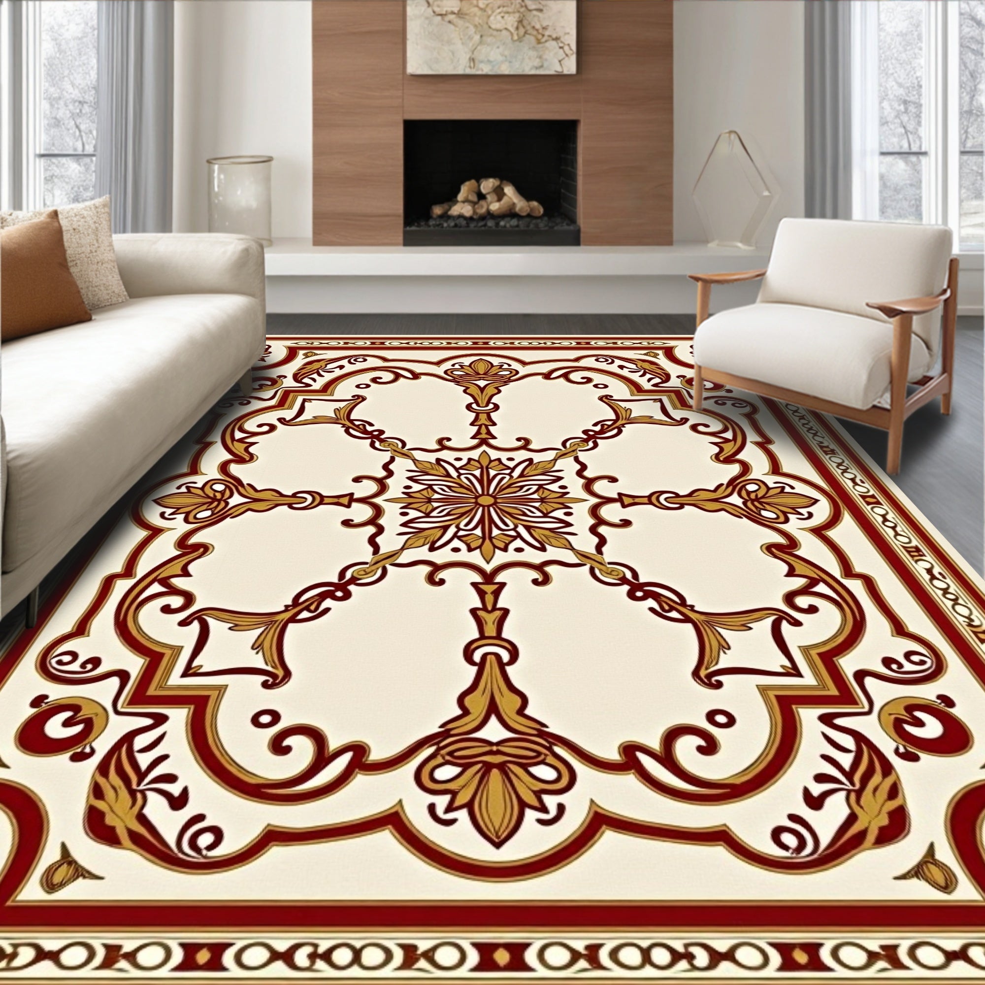Ornate Floral Red And Gold Rug