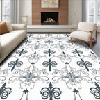 Dark Gray Ornate Scroll Pattern Rug