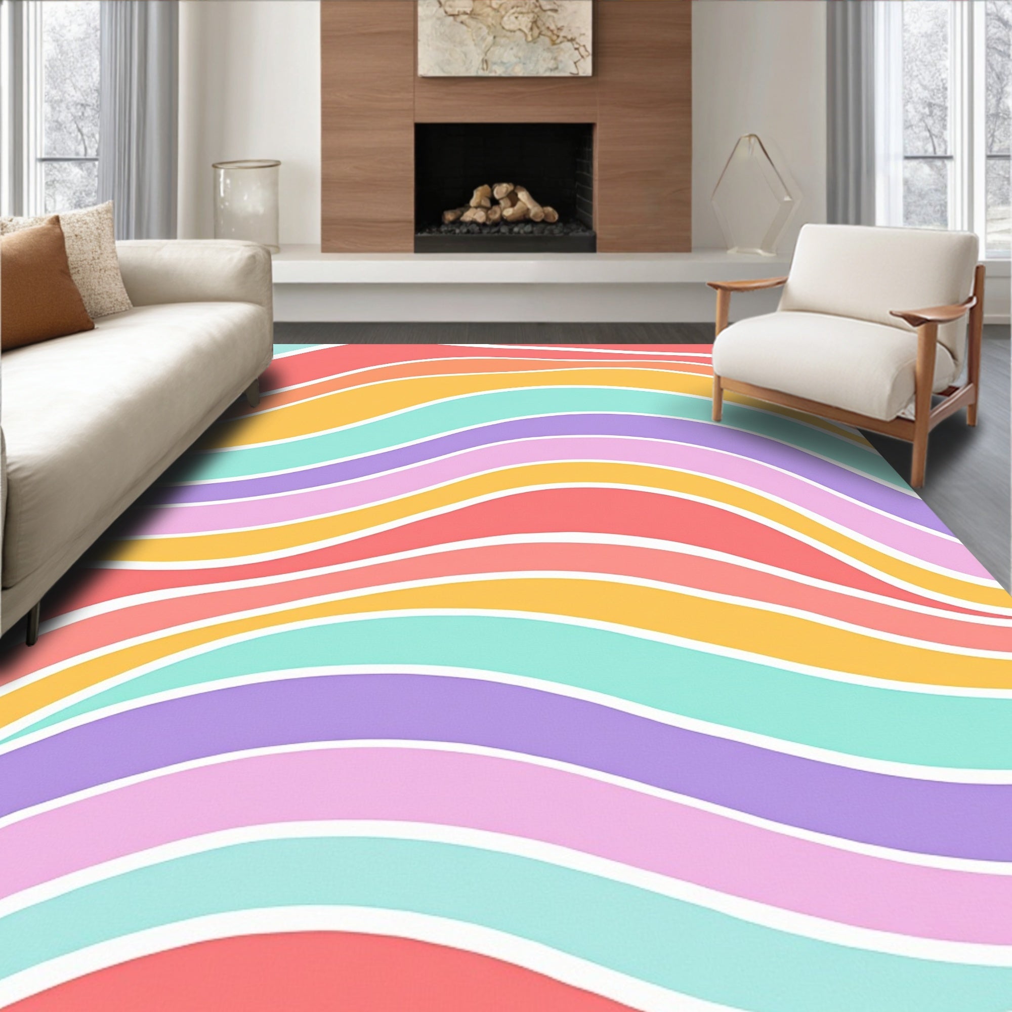 Pastel Wavy Striped Design Rug