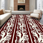 Crimson Cream Ornate Striped Pattern Rug