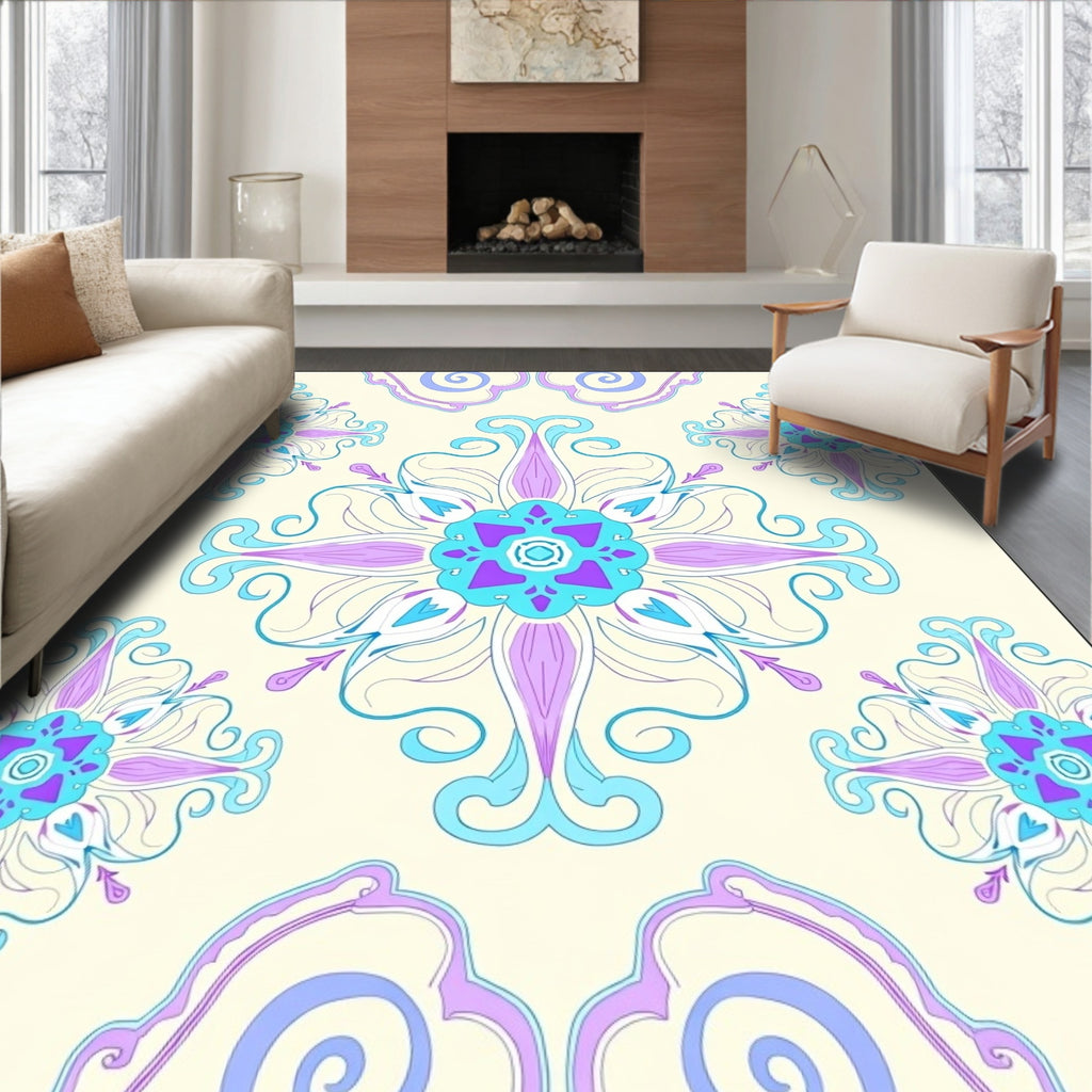 Delicate Floral Swirl Mandala Rug