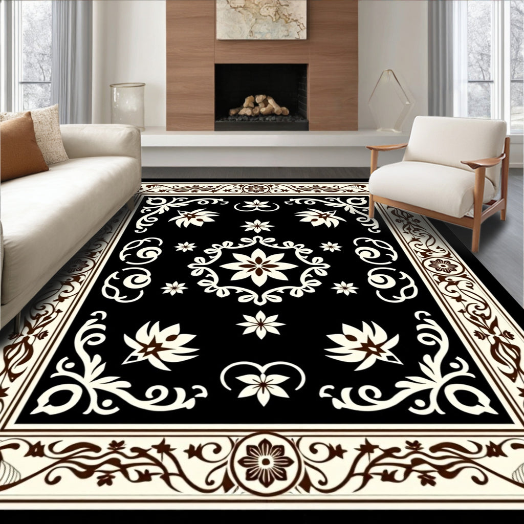 Classic Floral Bordered Symmetry Design Rug