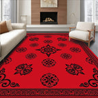 Red Black Floral Pattern Rug