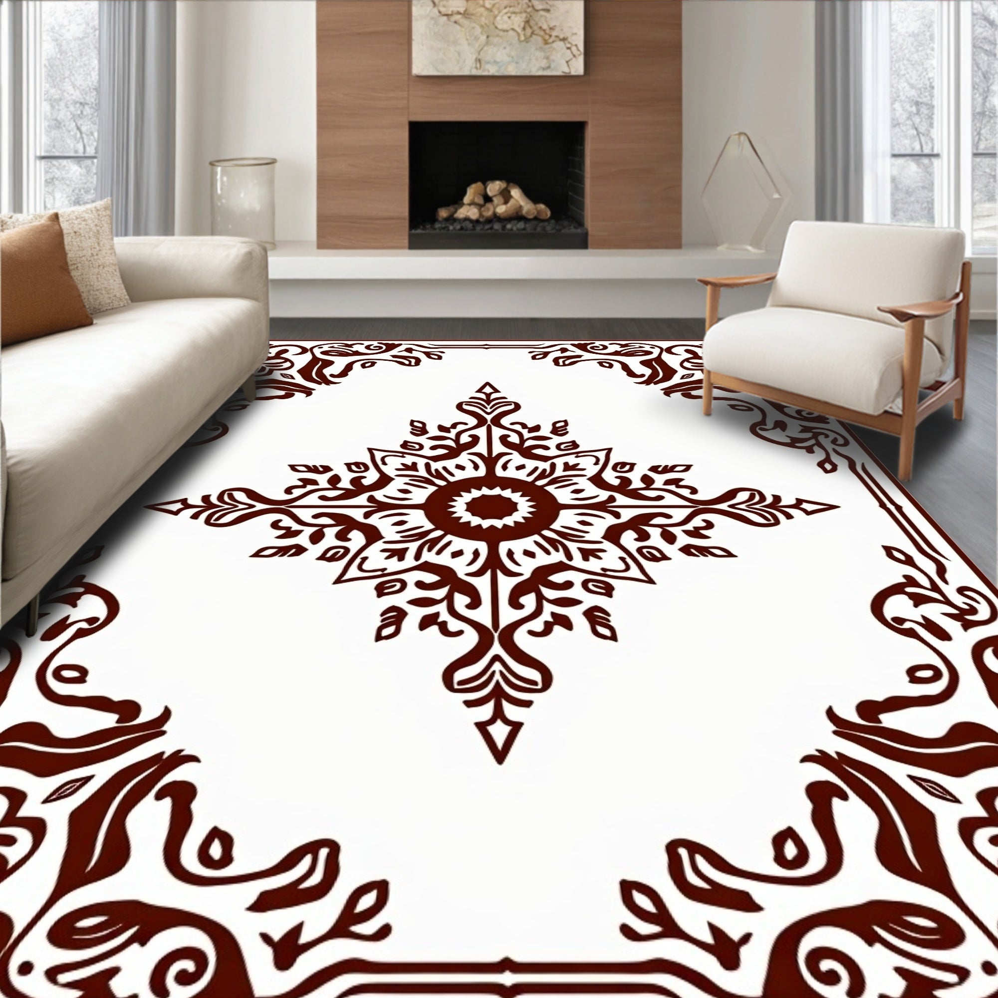Brown Floral Medallion And Border Design Rug