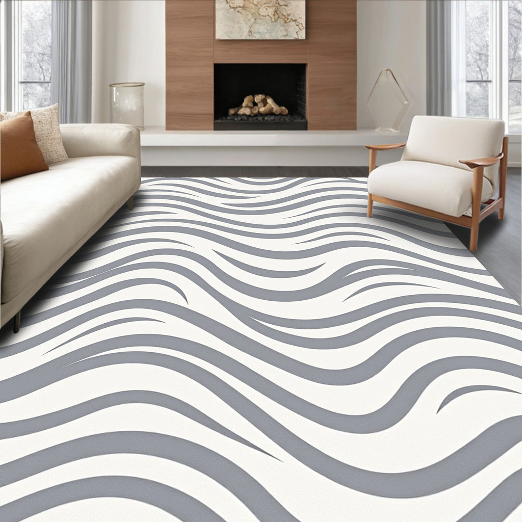 Modern Grey Wave Pattern Rug
