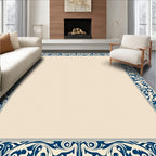 Classic Blue Beige Floral Border Rug