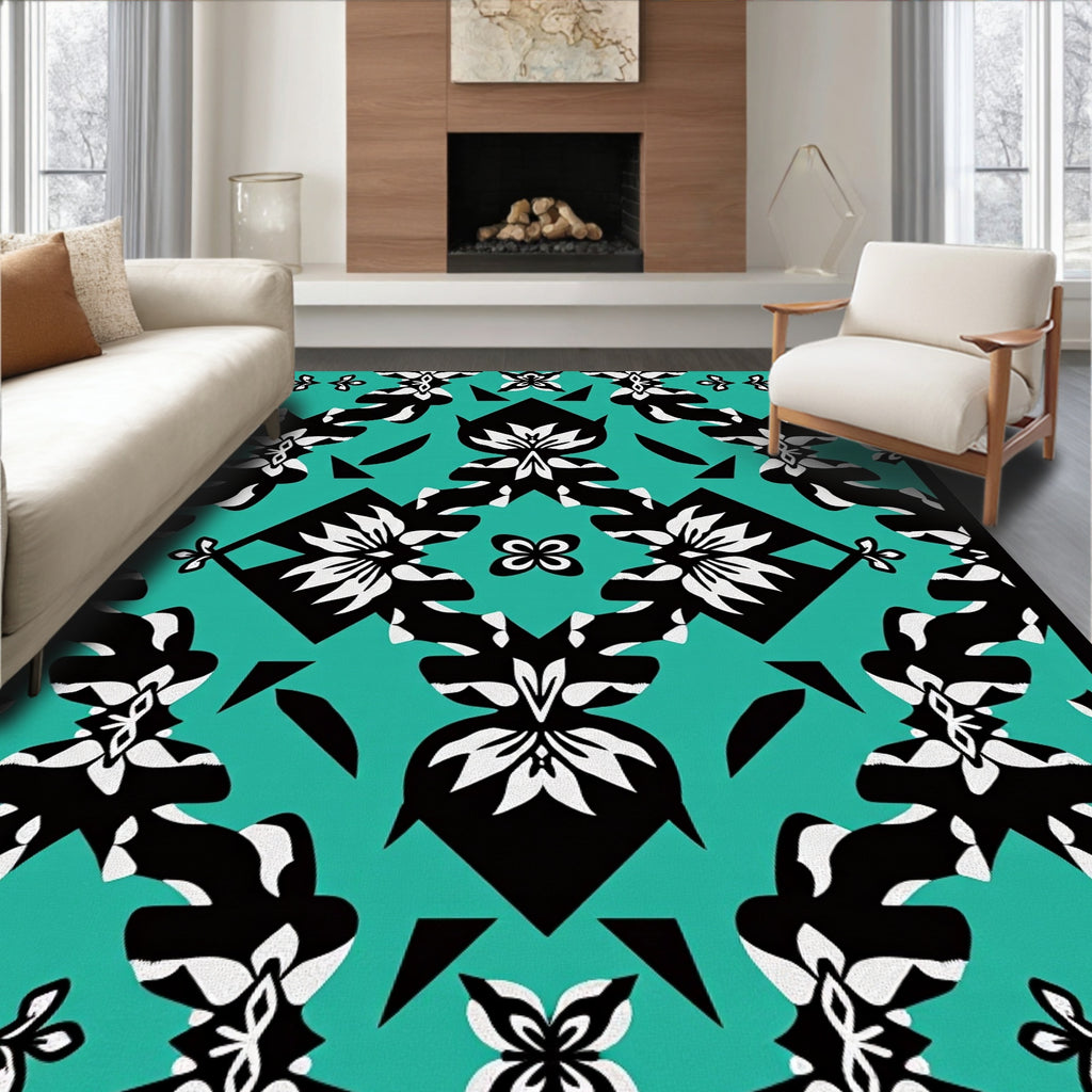 Bold Floral Geometric Teal Rug