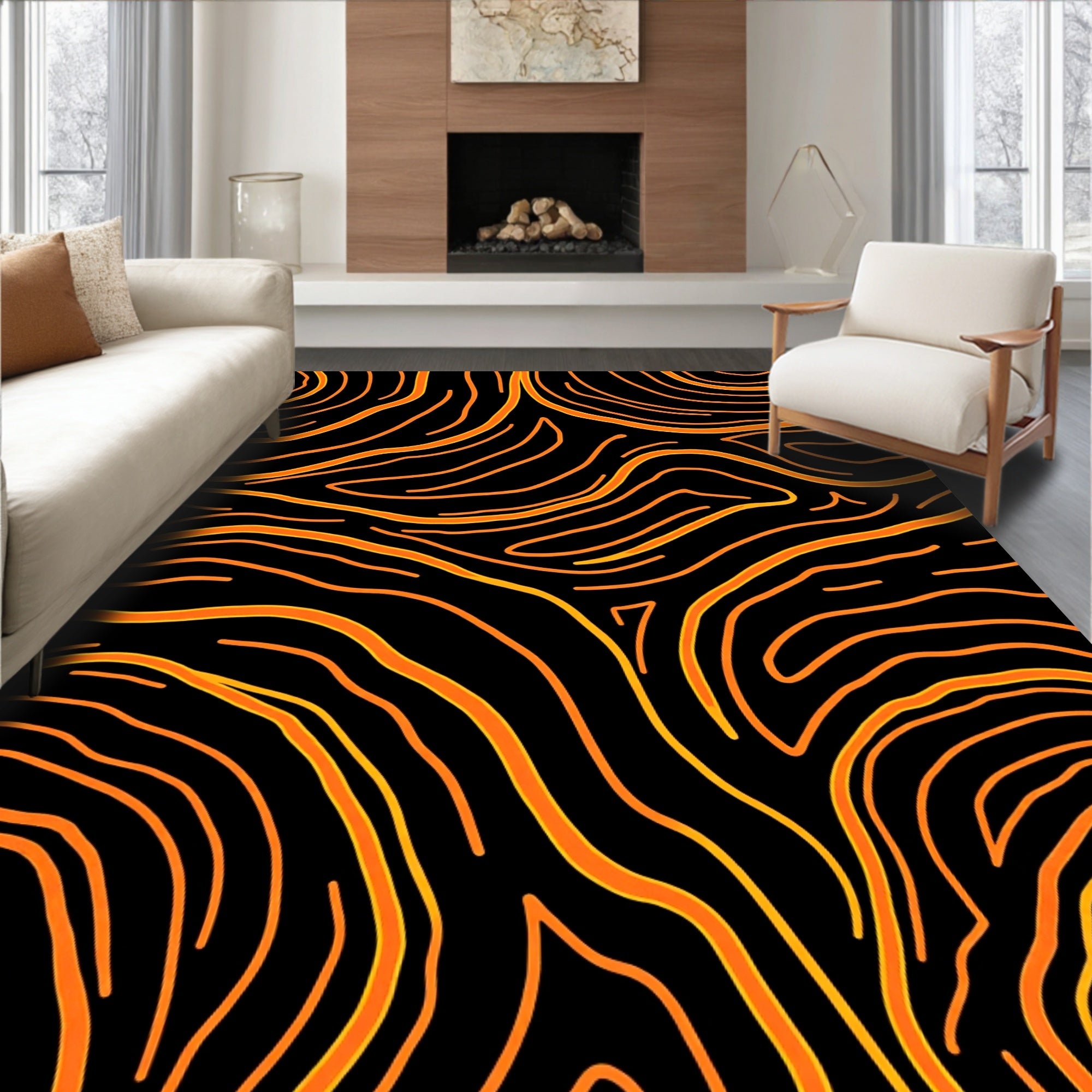 Abstract Orange Wavy Lines Rug