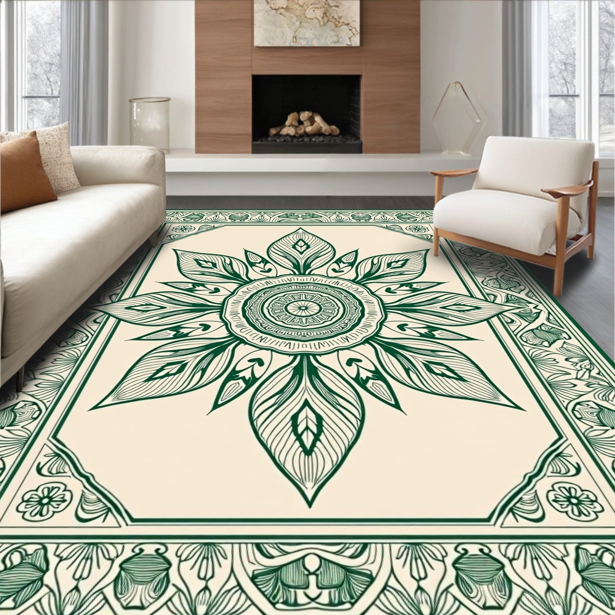 Intricate Floral Mandala Frame Design Rug