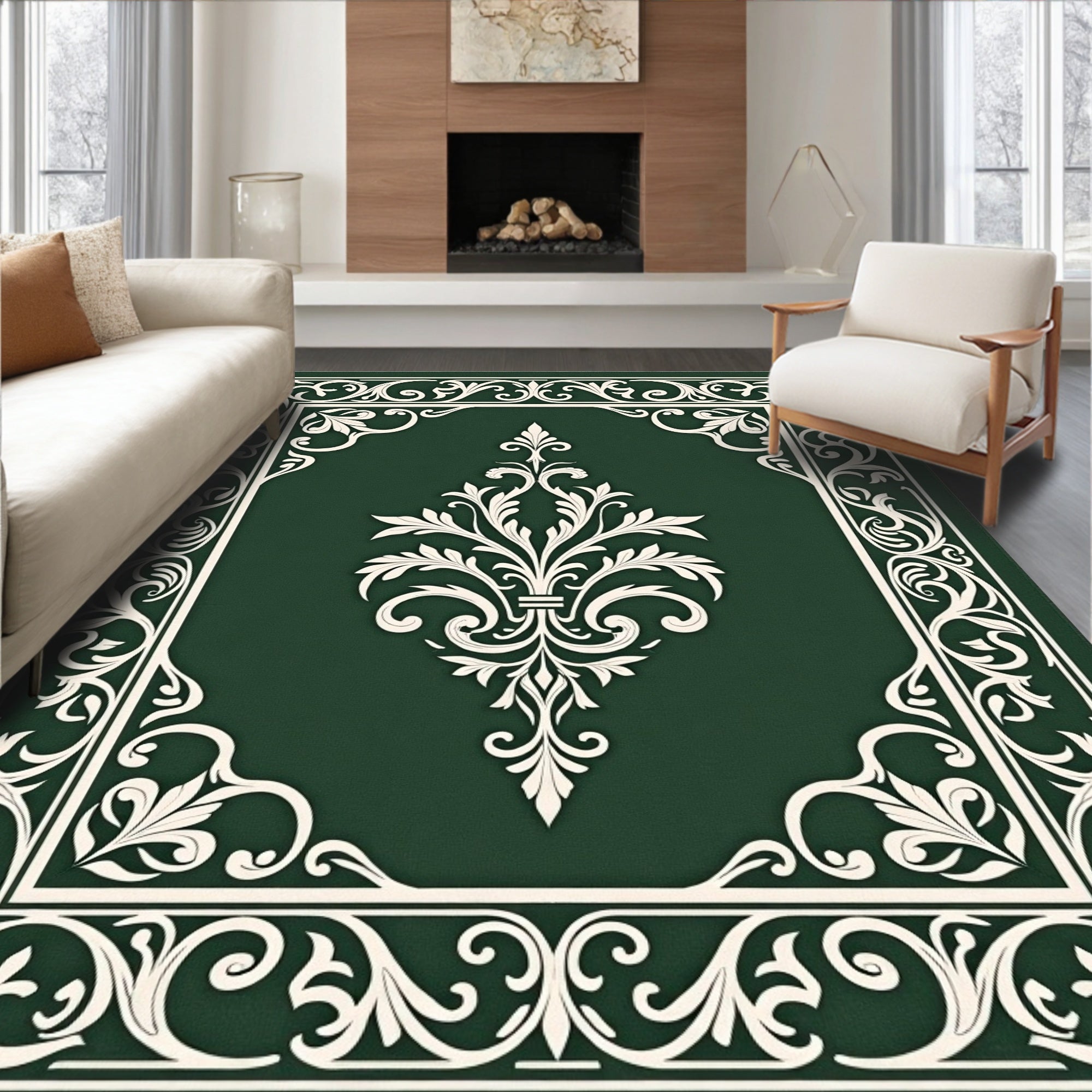 Elegant Floral Scrollwork Panel Rug