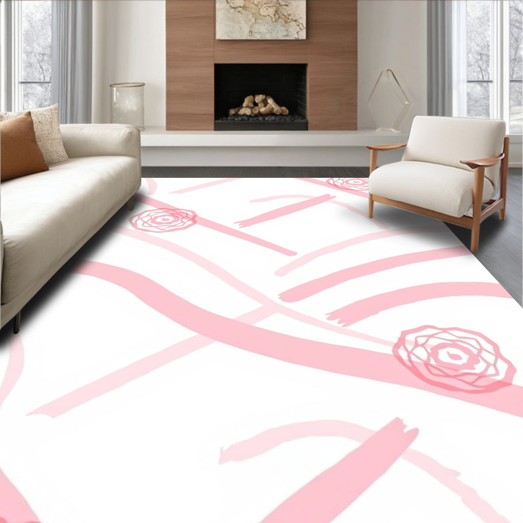 Pink Abstract Rose Brushstroke Pattern Rug