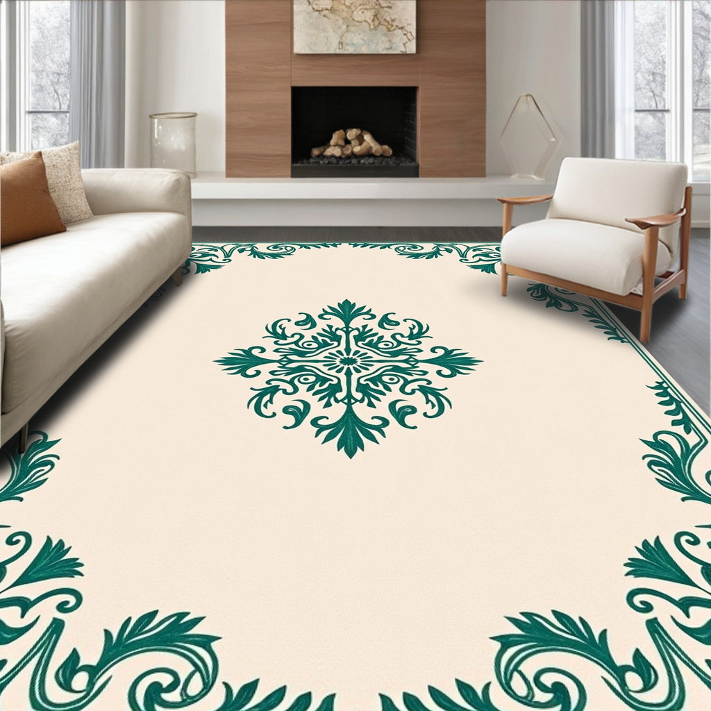 Elegant Teal Floral Medallion Motif Rug