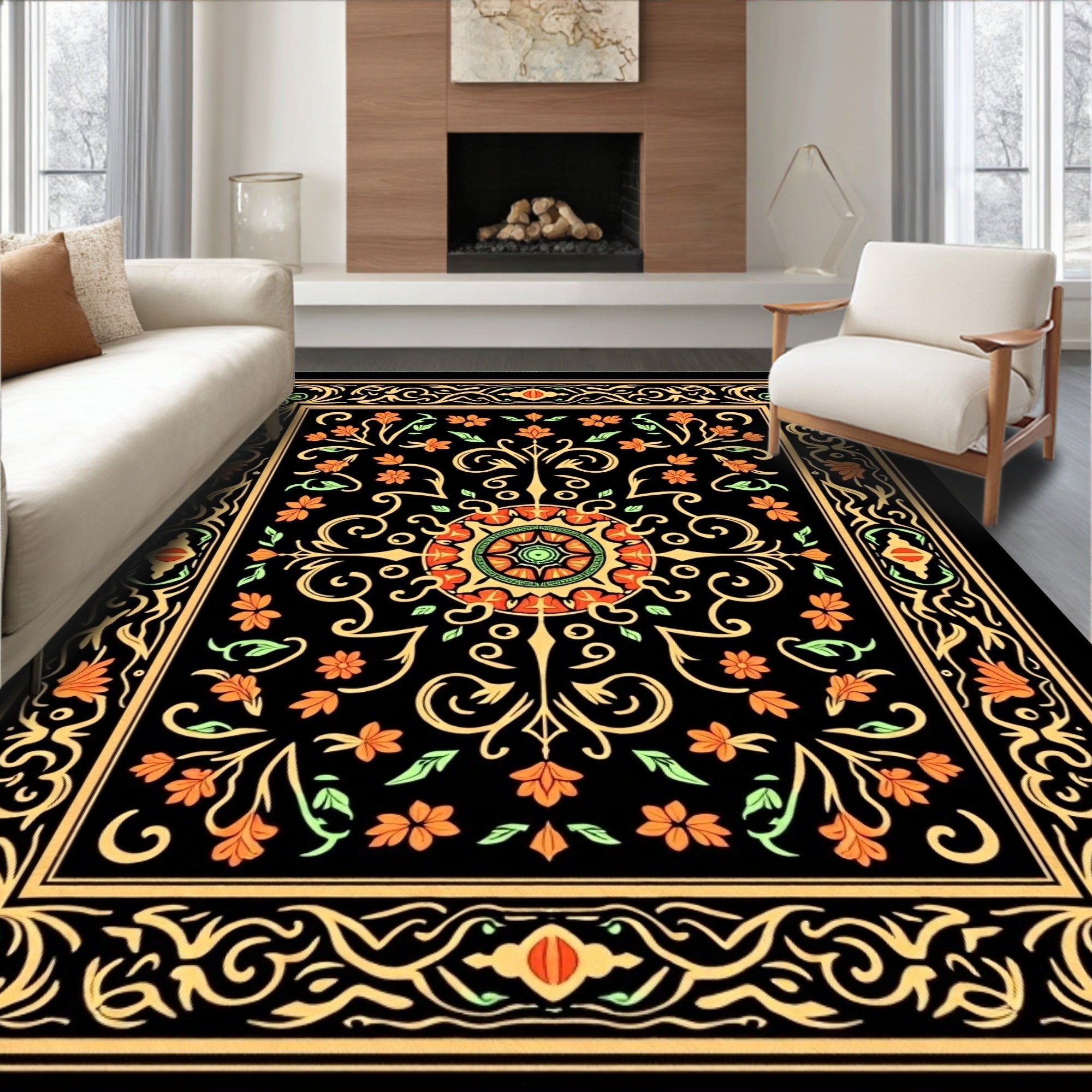 Ornate Floral and Scrollwork Design Rug