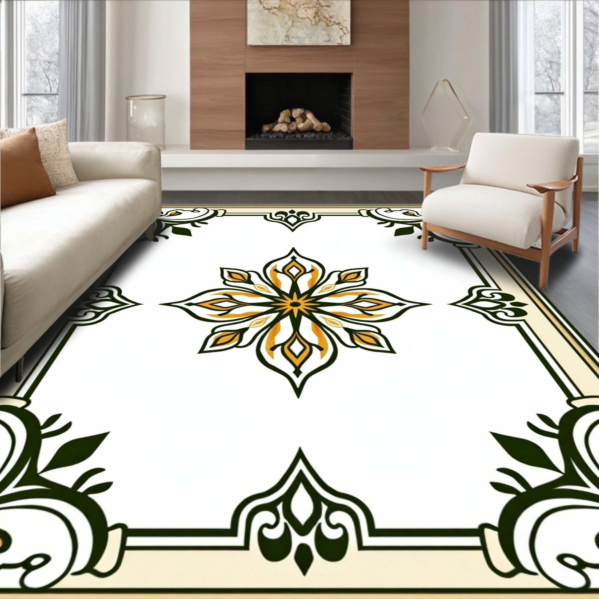 Ornate Floral Bordered Medallion Rug