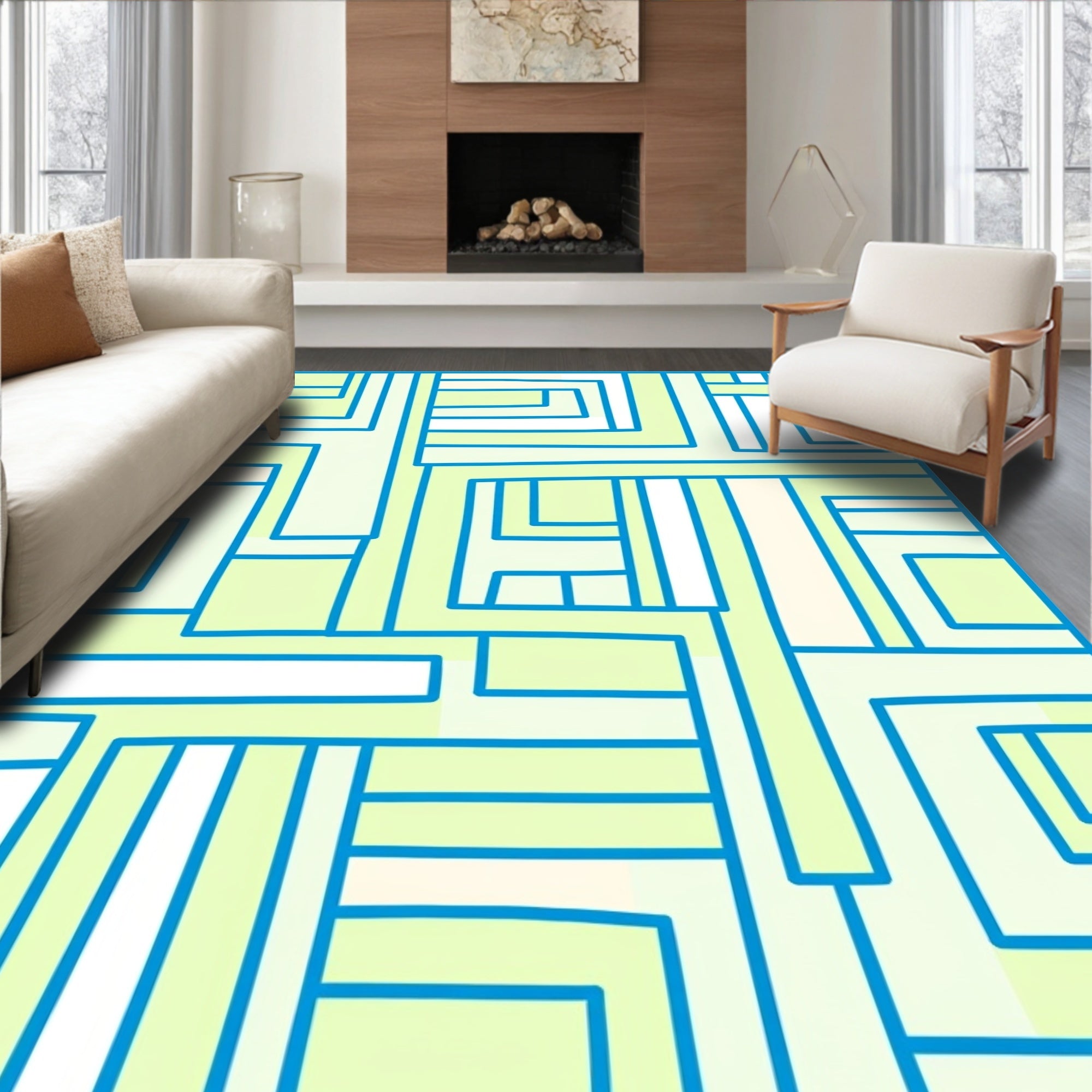 Abstract Geometric Pastel Lines Rug