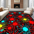 Vibrant Red Aqua Yellow Starburst Design Rug
