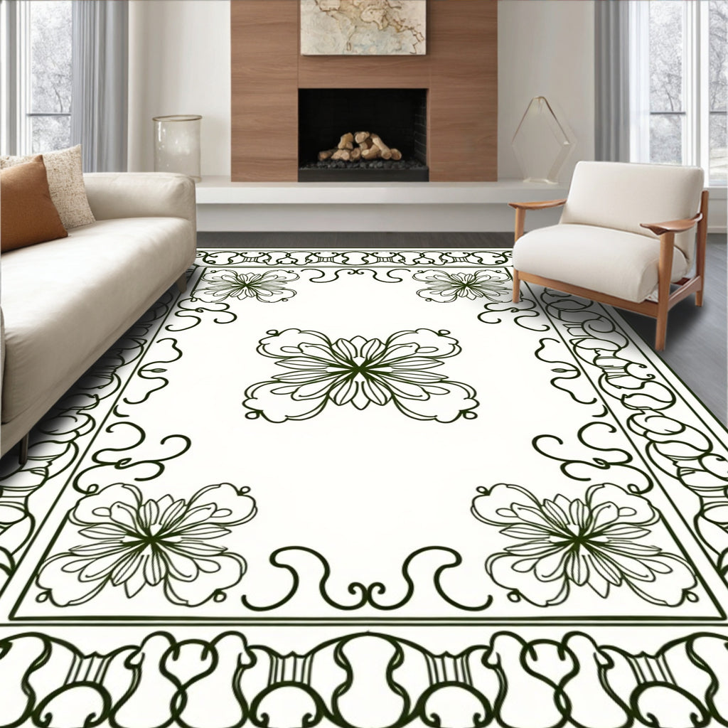 Ornate Floral Patterned Scrollwork Rug