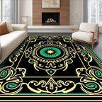 Ornate Black Green Golden Pattern Rug