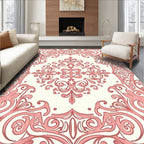 Elegant Pink Floral Scroll Pattern Rug