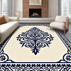 Dark Blue Traditional Floral Damask Rug