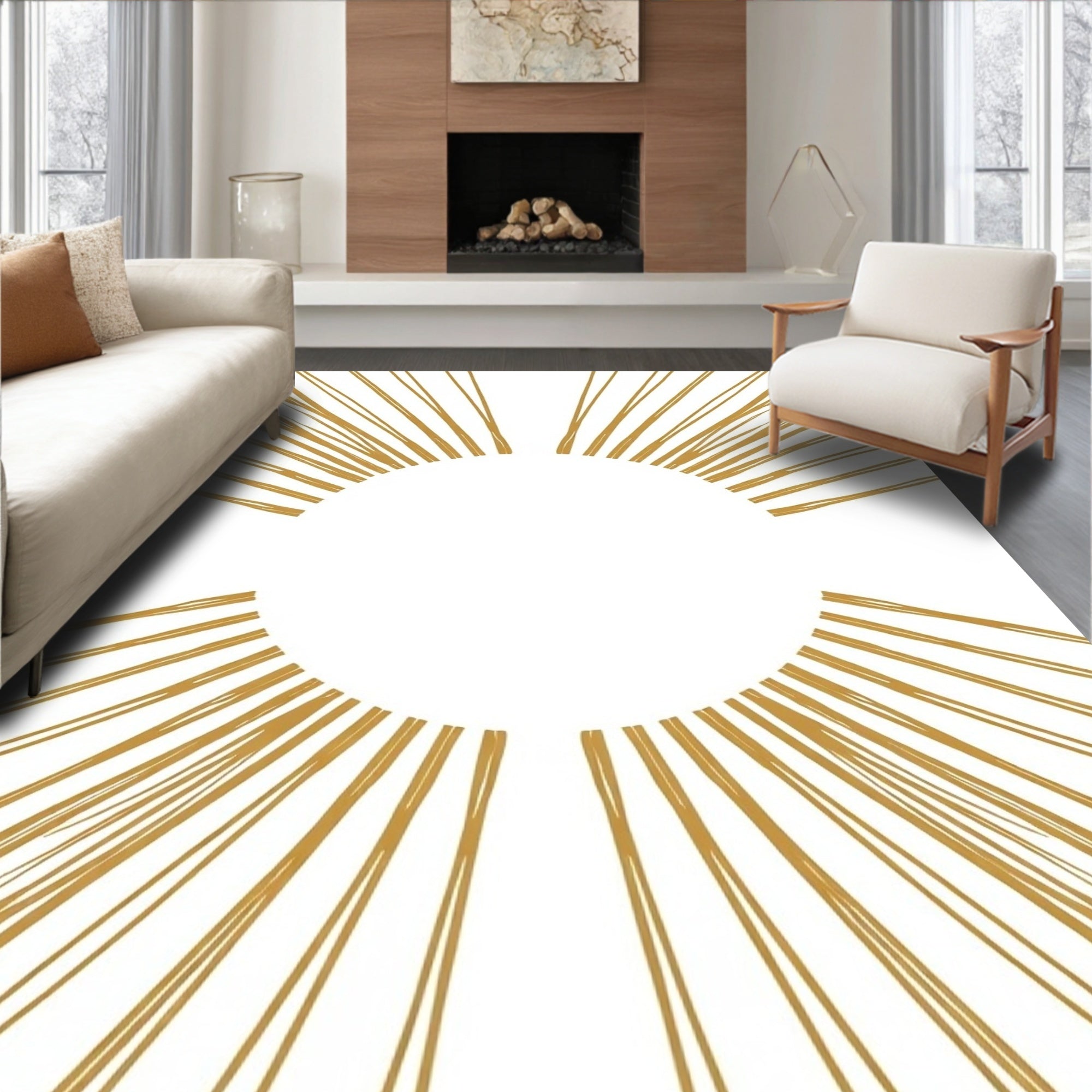 Golden Sunburst Rays Graphic Rug