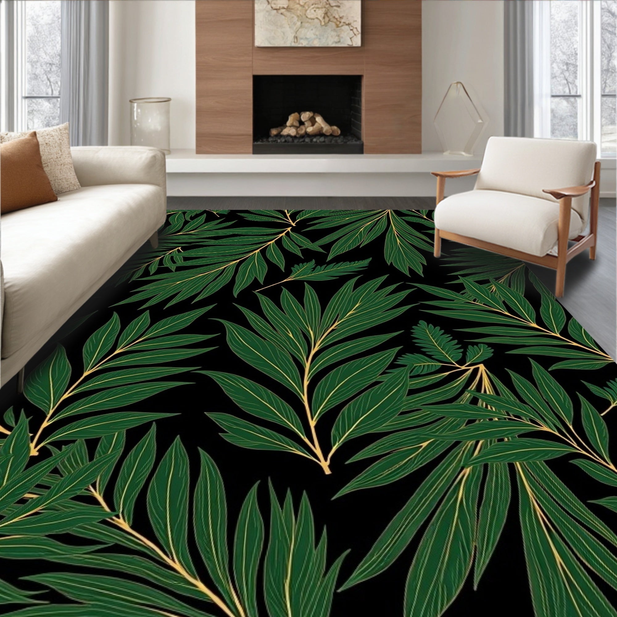 Green Leaf Pattern With 2 Tones Rug