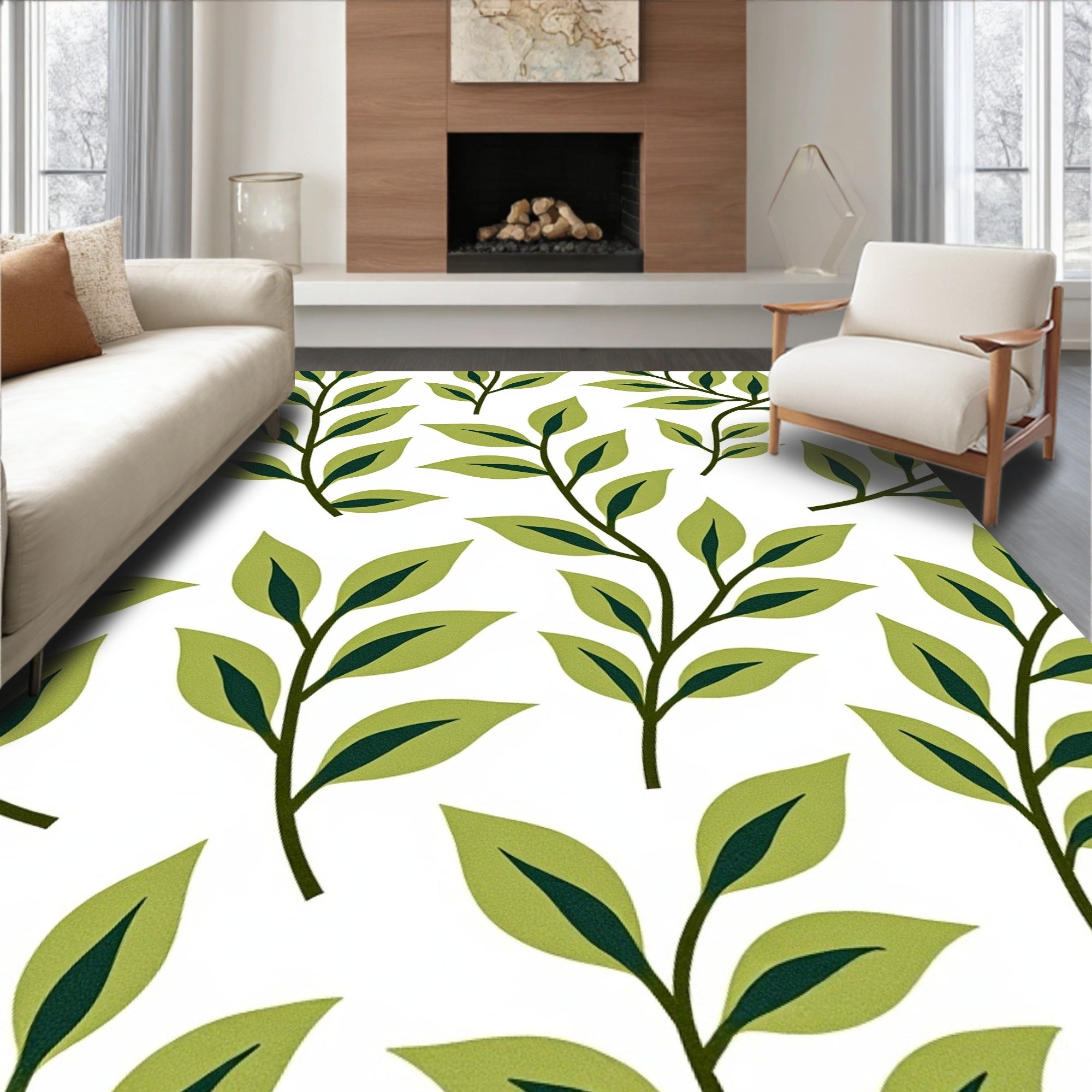 Leafy Branch Pattern Spring Design Rug