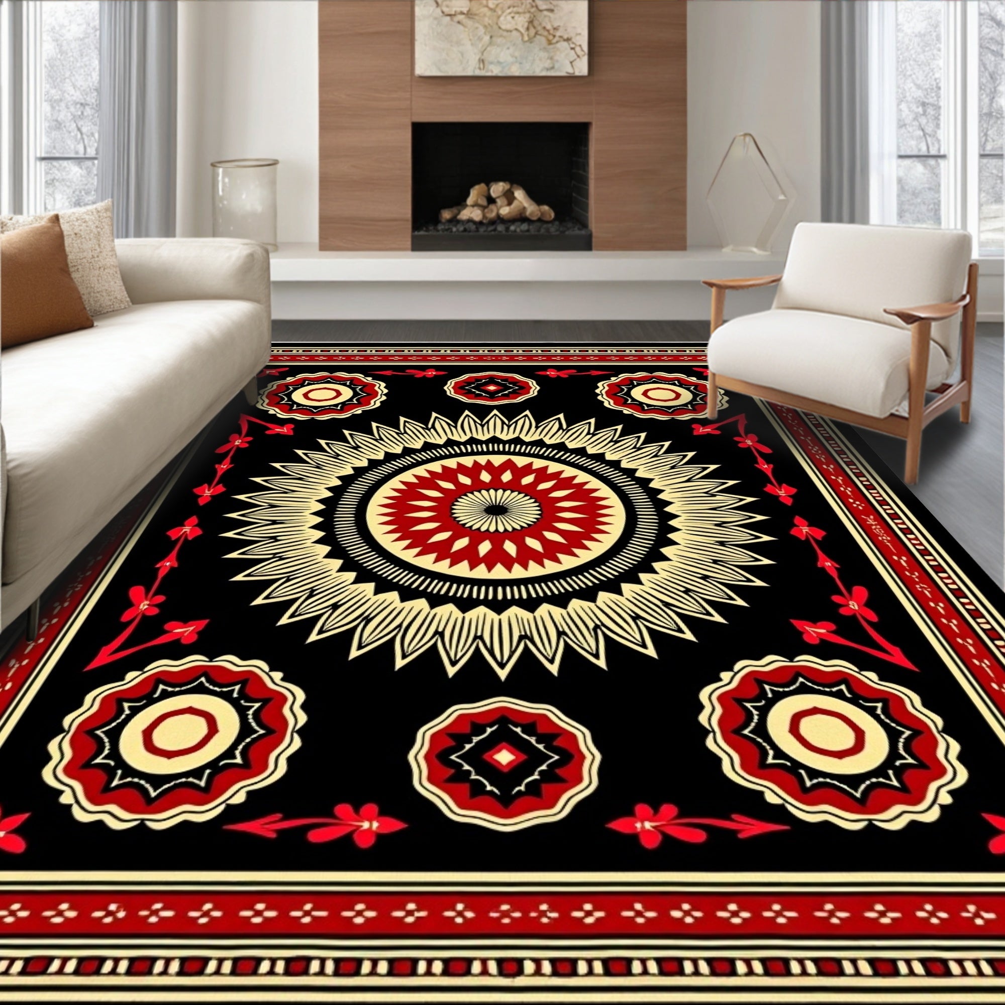 Bold Floral Sunburst Kaleidoscope Rug