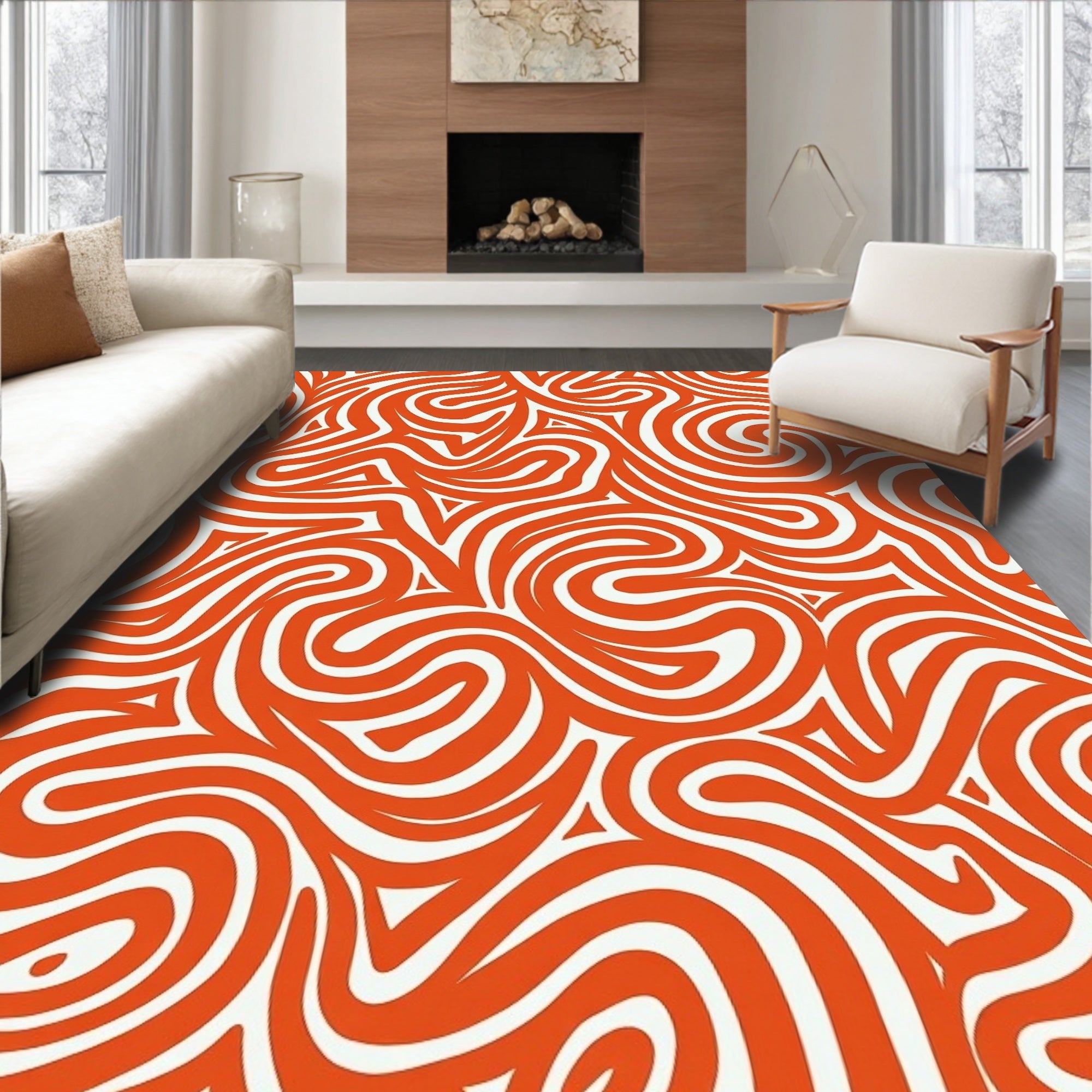 Bold Orange Swirl Abstract Pattern Rug
