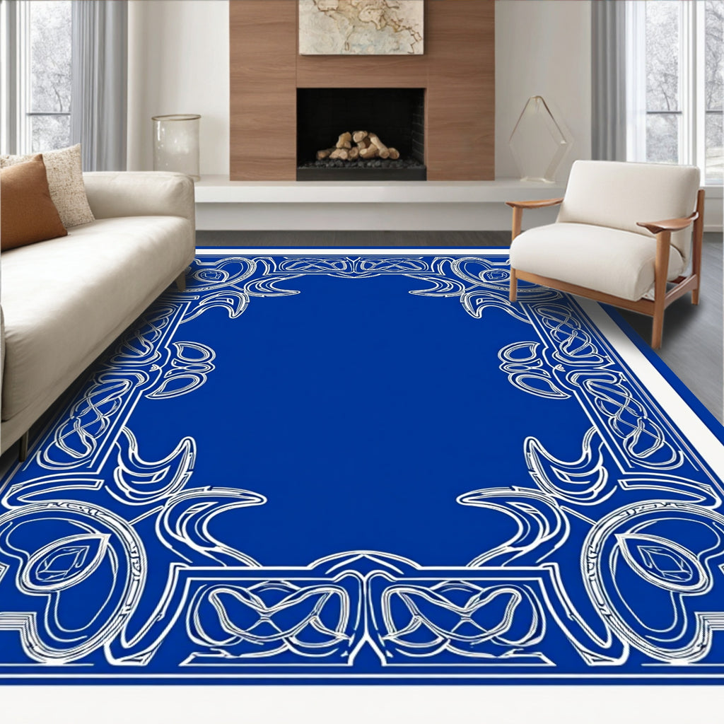 Ornate White Celtic Knot Border Rug