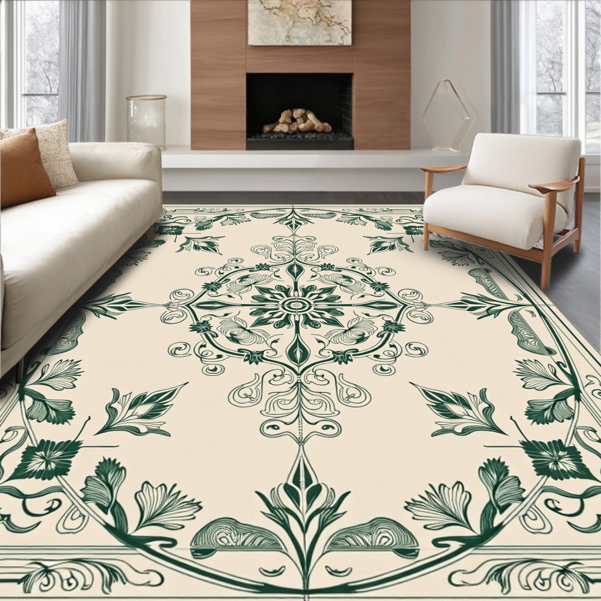 Classic Swirl Floral Botanical Pattern Rug
