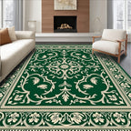 Classic Floral Scrollwork Green Rug
