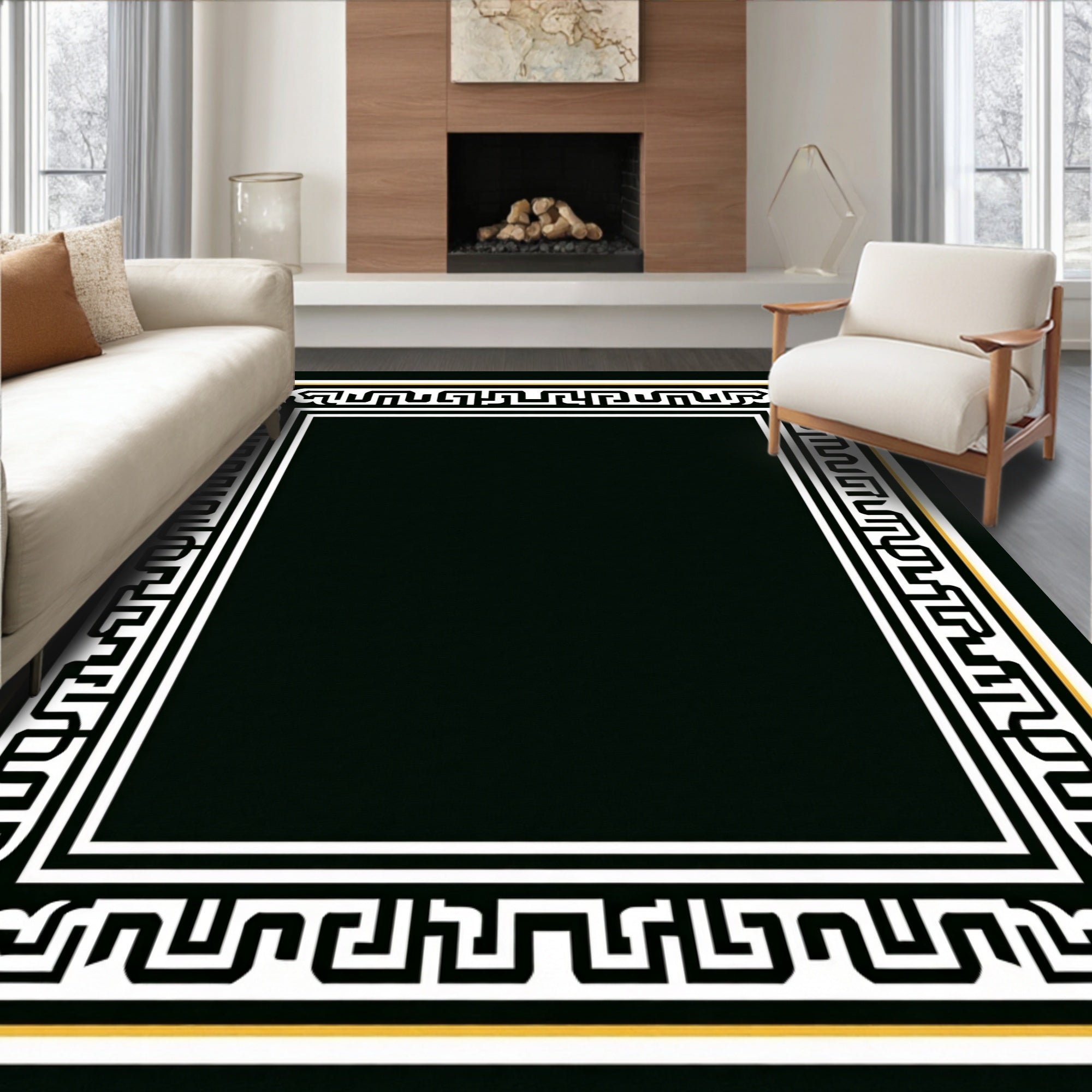 Monochromatic Geometric Maze Patterned Rug