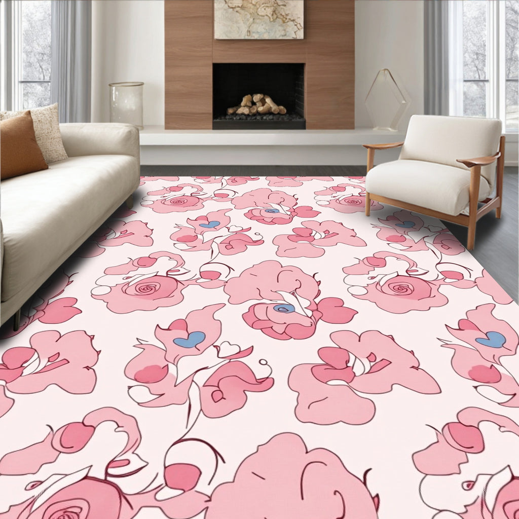 Whimsical Pink Floral Swirls Rug