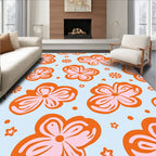 Groovy Orange Pink Floral Pattern Rug