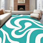 Teal And White Swirl Graphic Pattern Rug
