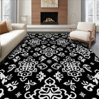 Intricate Black White Ornamental Tile Rug