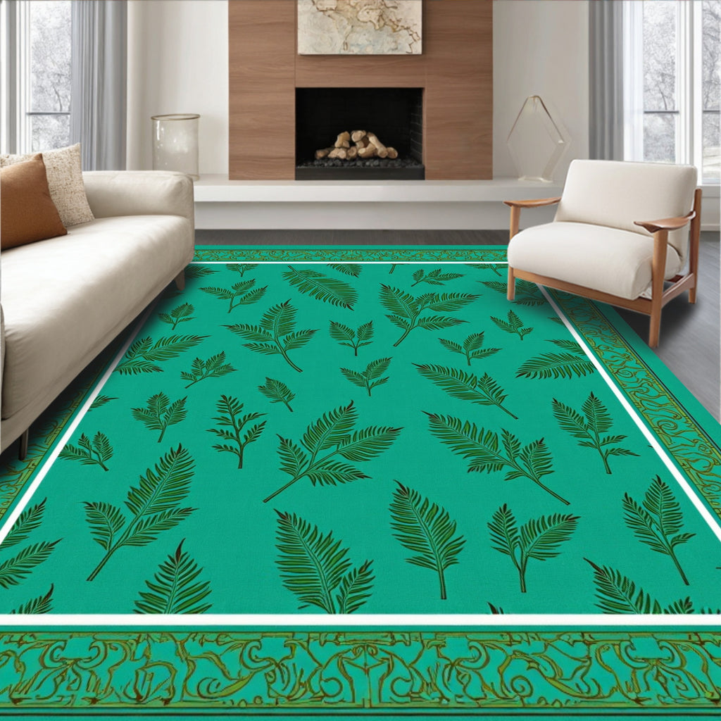 Emerald Green Botanical Print Rug