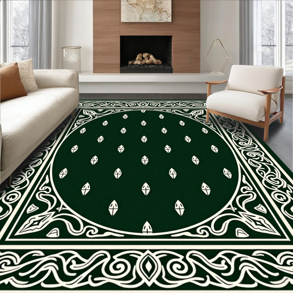 Dark Green Ornamental Pattern Rug