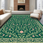 Dark Green Floral Vines Pattern Rug