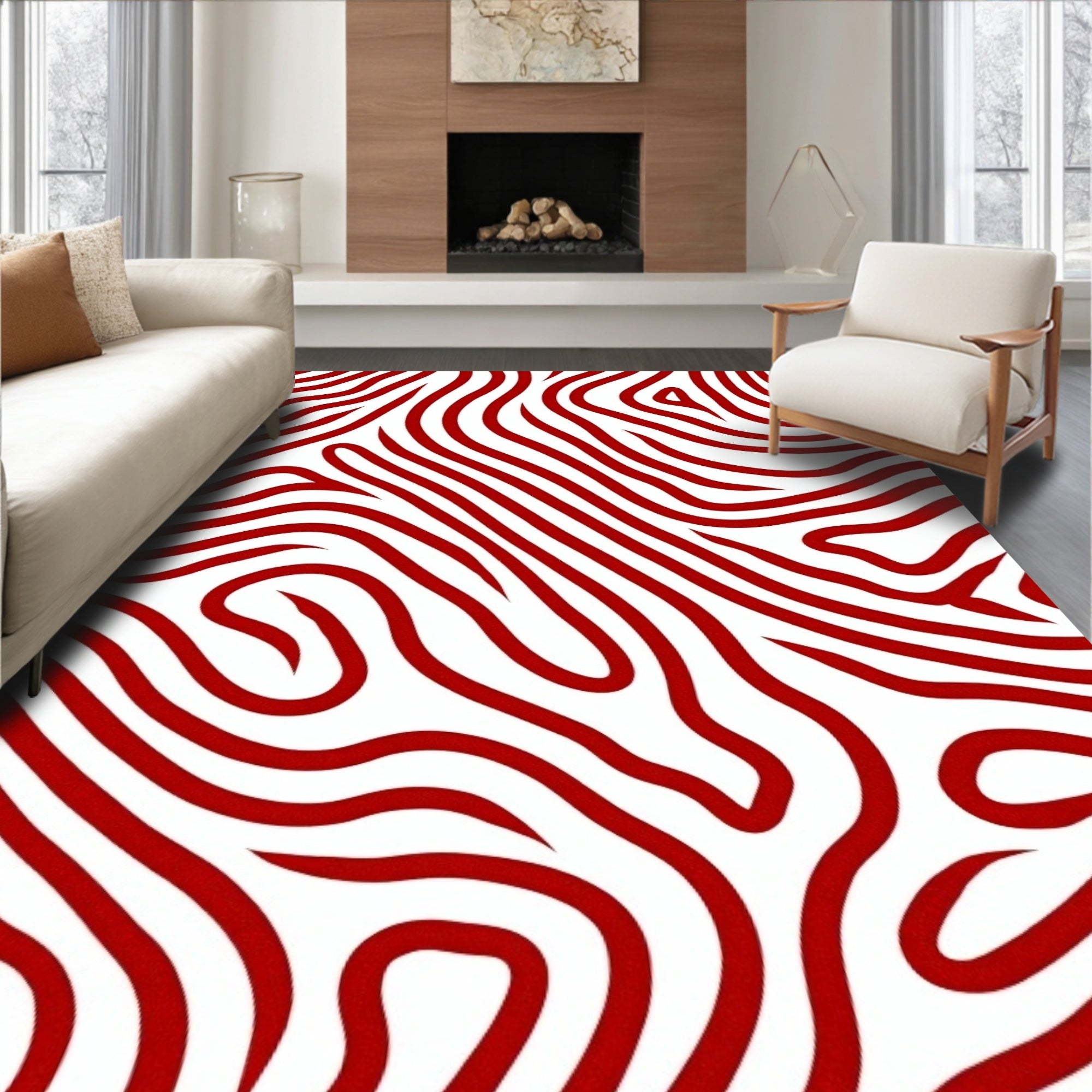 Red Abstract Swirl Pattern Rug
