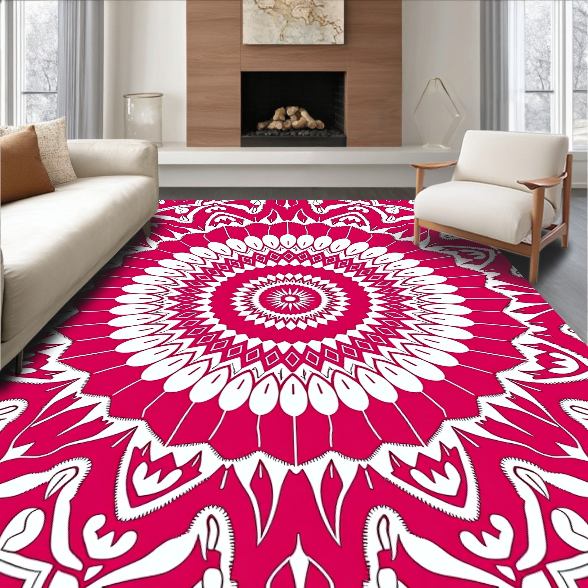 Radiant Fuchsia Mandala Pattern Rug