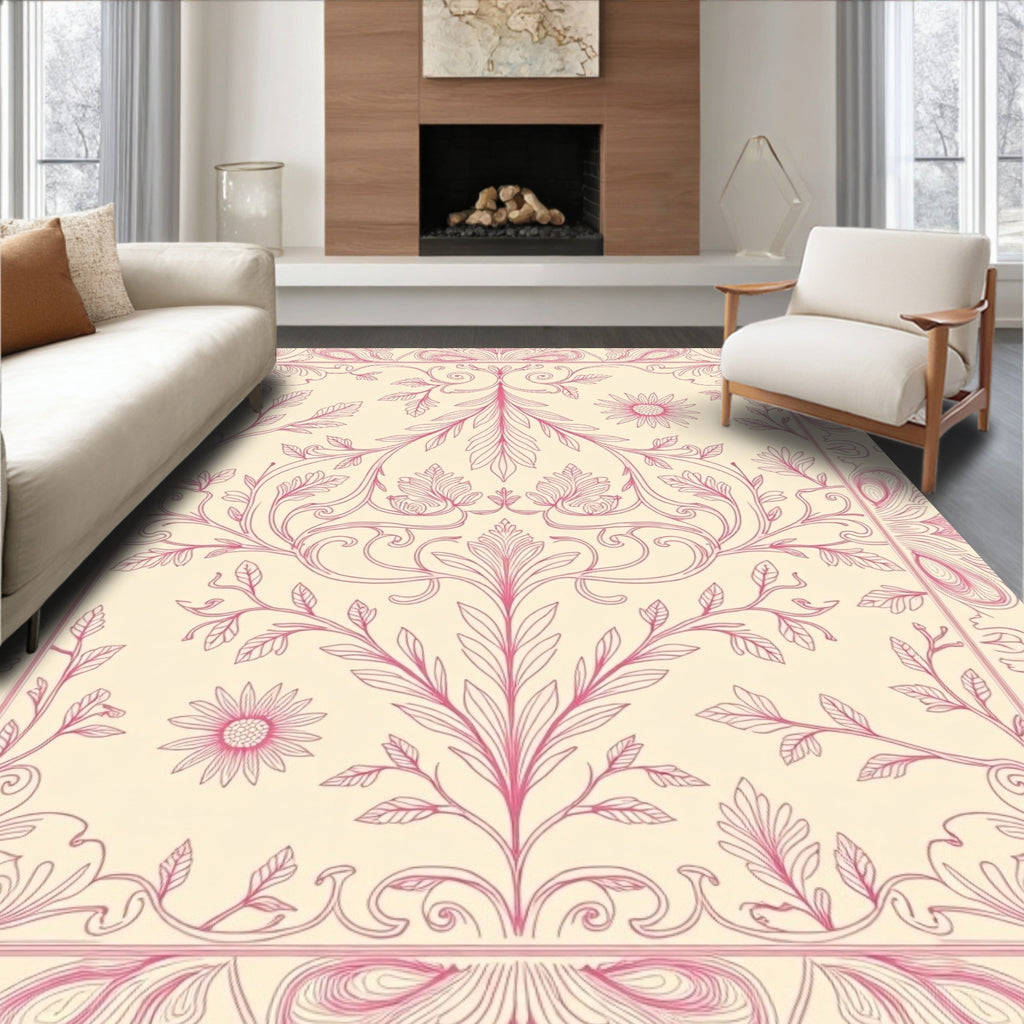 Delicate Floral Scrollwork Design Rug