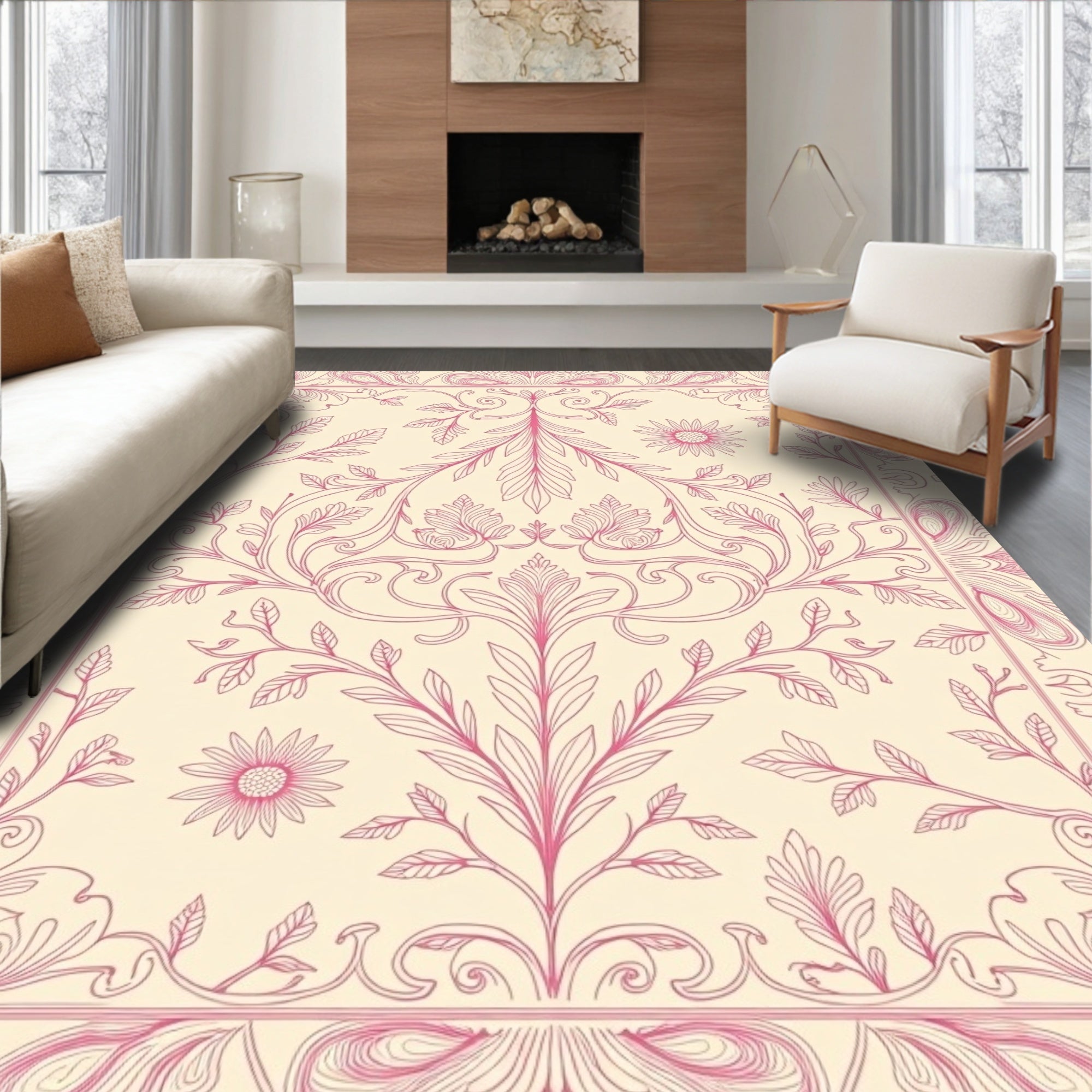 Delicate Floral Scrollwork Design Rug