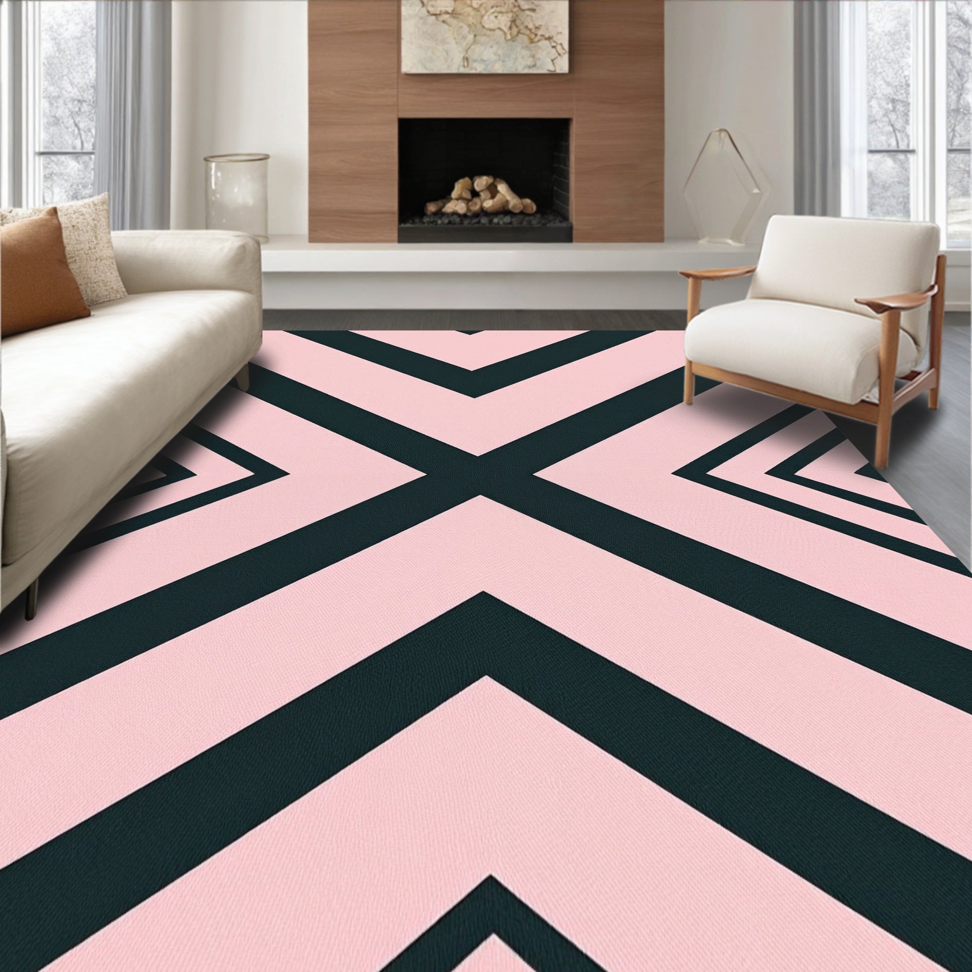 Pink And Teal Geometric Chevron Rug