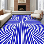 Bold Blue White Radial Stripe Rug