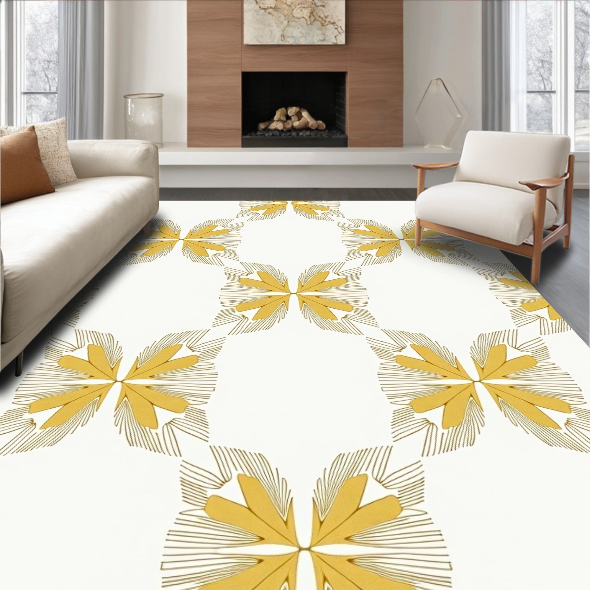 Gold Blossom Repeat Pattern Tile Rug