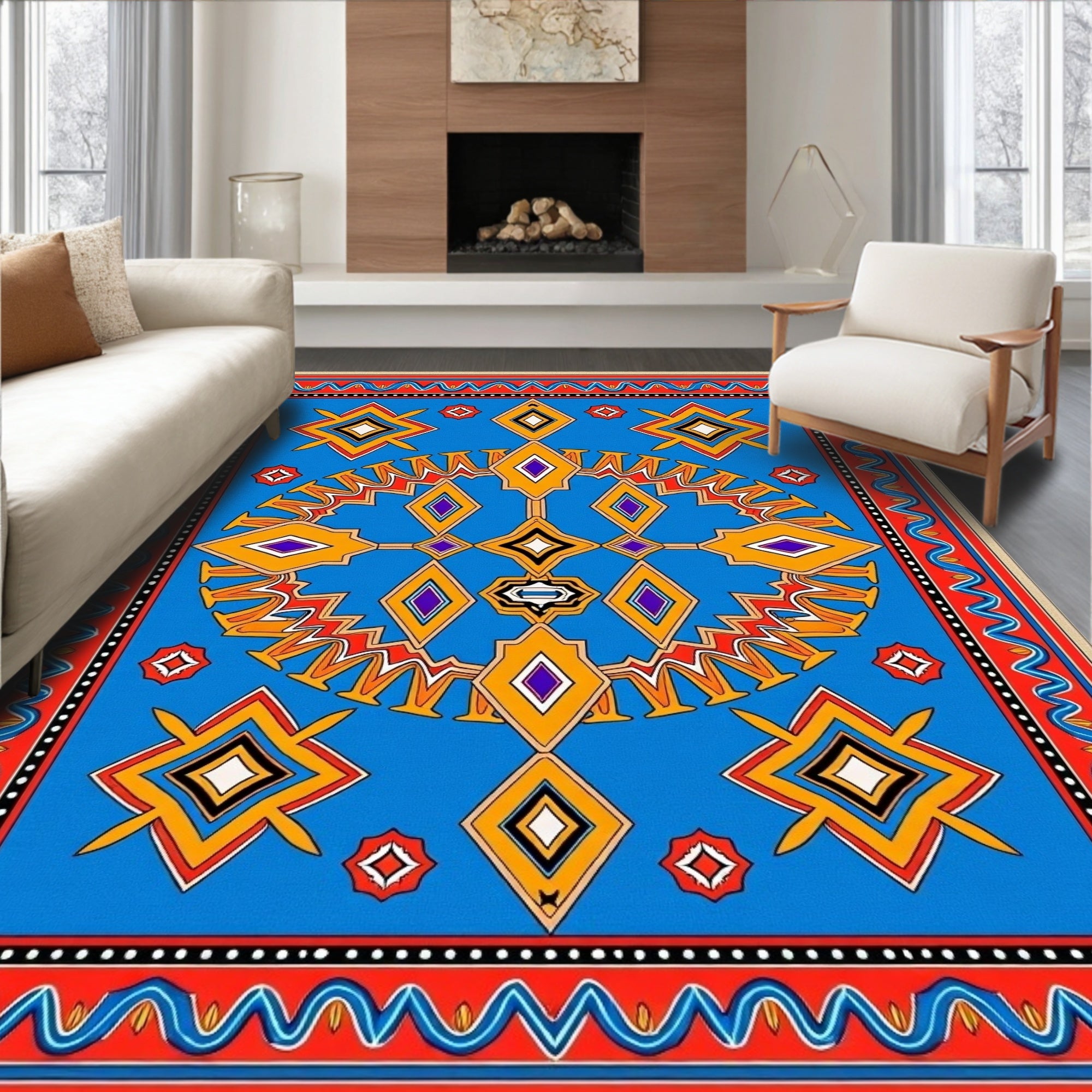 Bold Geometric Diamond Zigzag Pattern Rug