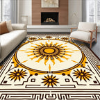 Golden Sunburst With Geometric Border Rug