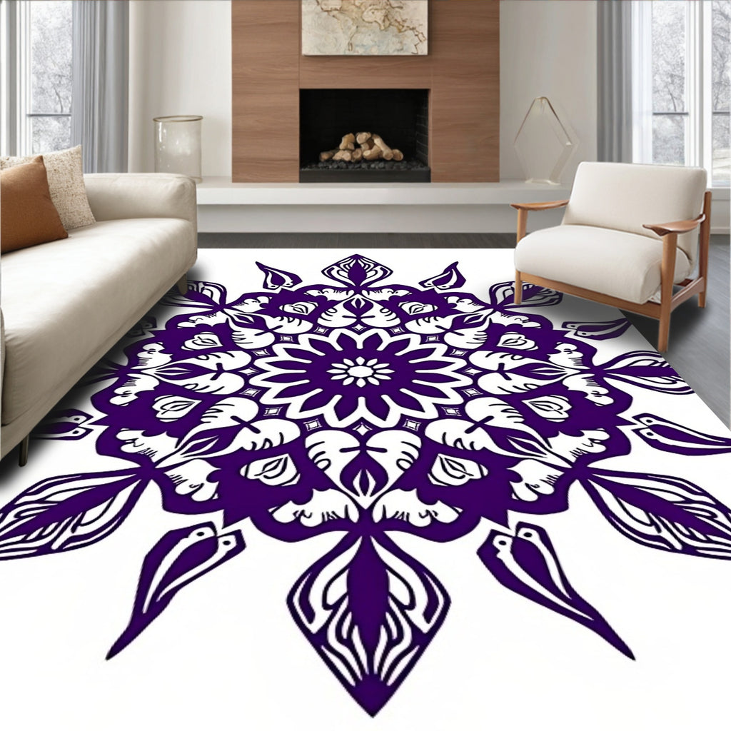 Deep Purple Intricate Floral Mandala Rug